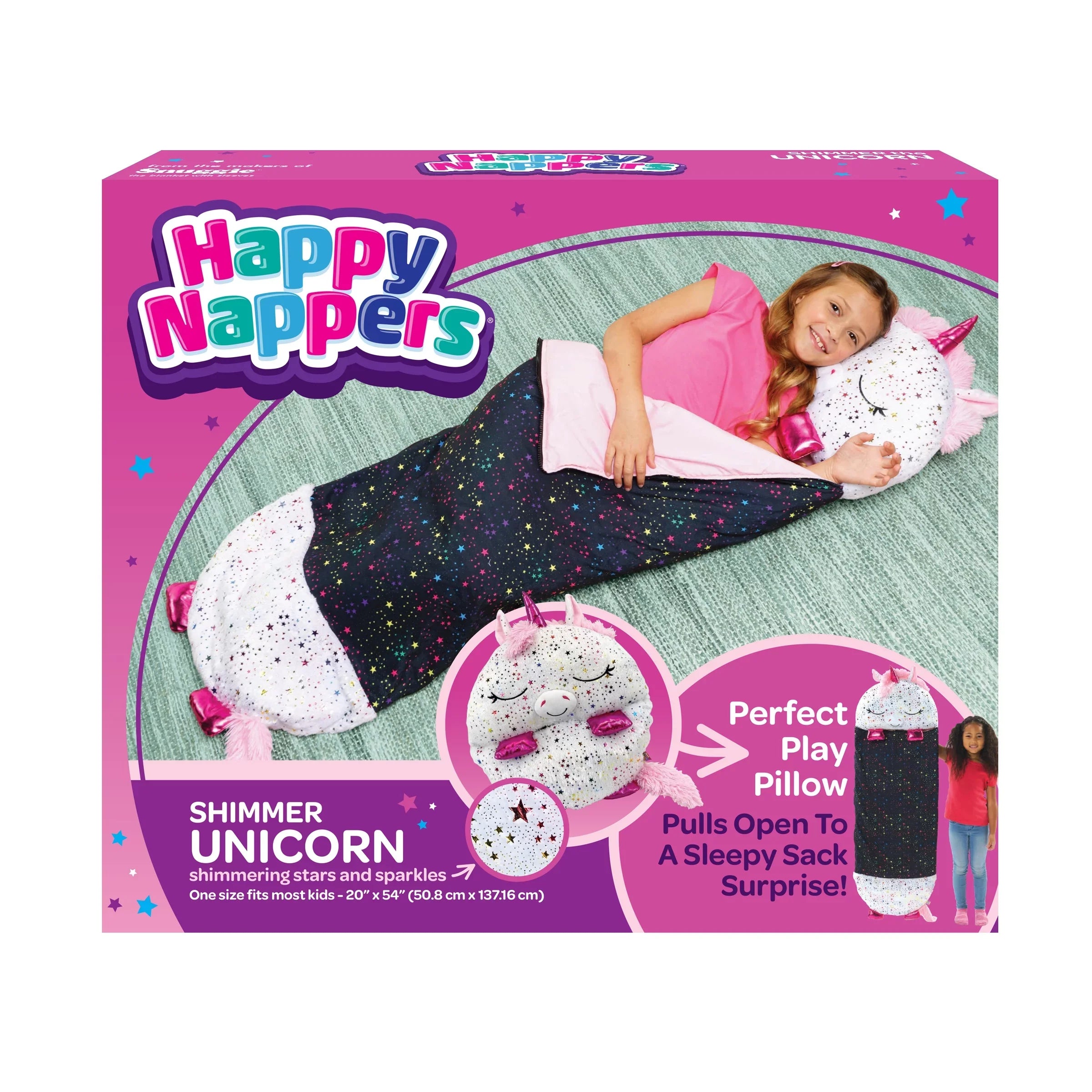 Happy Nappers Pillow Plush Toy and Sleeping Sack in One, Unicorn