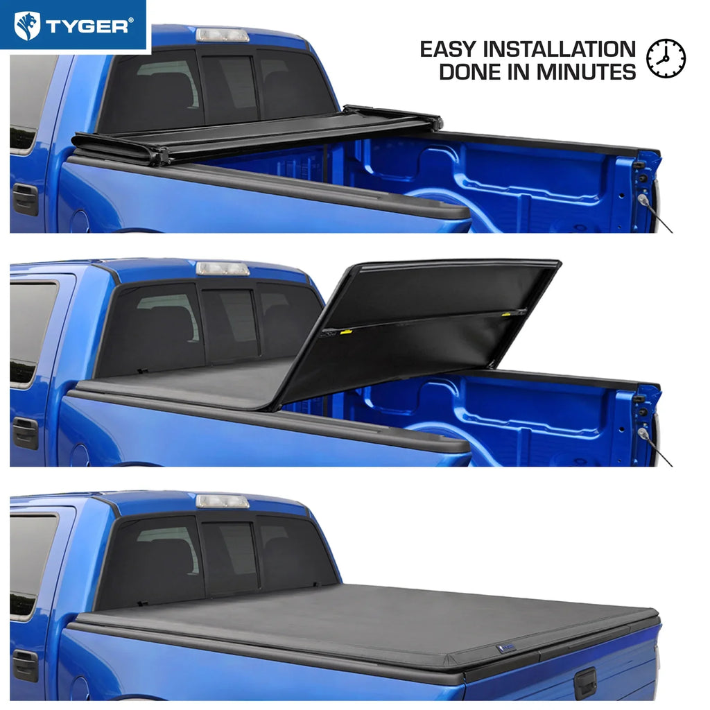 Tyger Auto T3 Soft Tri-fold Truck Bed Tonneau wrap appropriate with 2014-2018 Chevy Silverado / GMC Sierra 1500; 2015-2019 2500HD 3500HD; 2019 LD/Limited | 6'6" Bed | TG-BC3C1007 | Vinyl