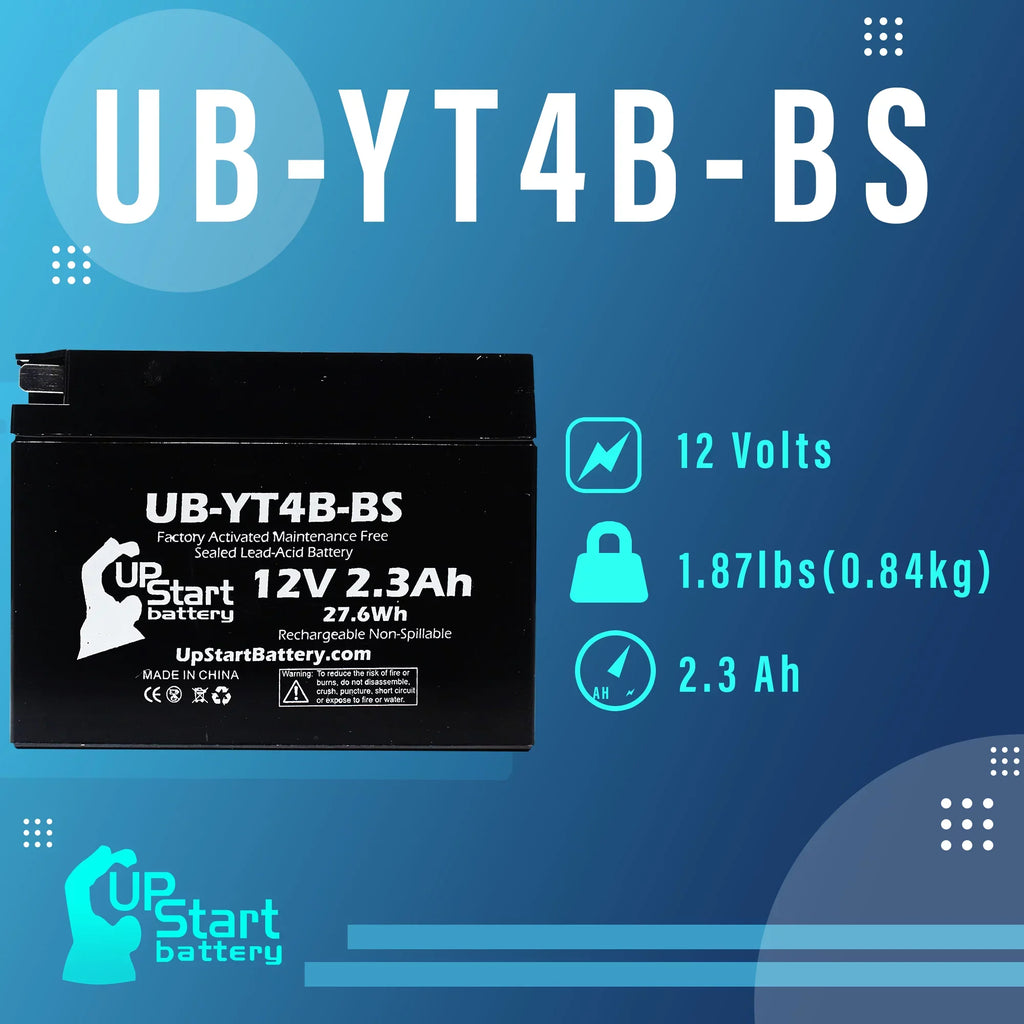 4-Pack UpStart Battery Replacement for 2008 Yamaha SR400 400CC Factory Activated, Maintenance Free, Motorcycle Battery - 12V, 2.3Ah, UB-YT4B-BS