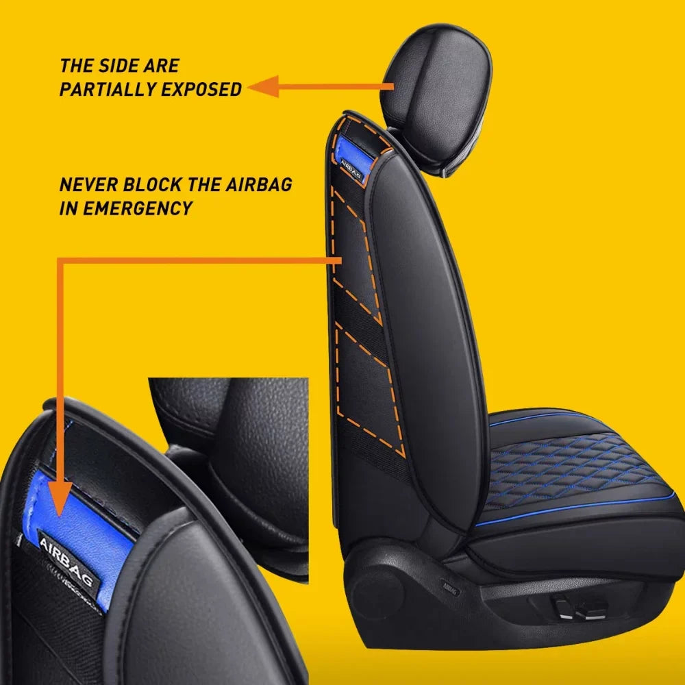 Car Seat Covers Full Set with Waterproof Leather Fit for 2009 to 2023  F150 and 2017 to 2023 F250 F350 F450,Double,Extended Cab or Pickup Truck(Full Set, Black-Blue)