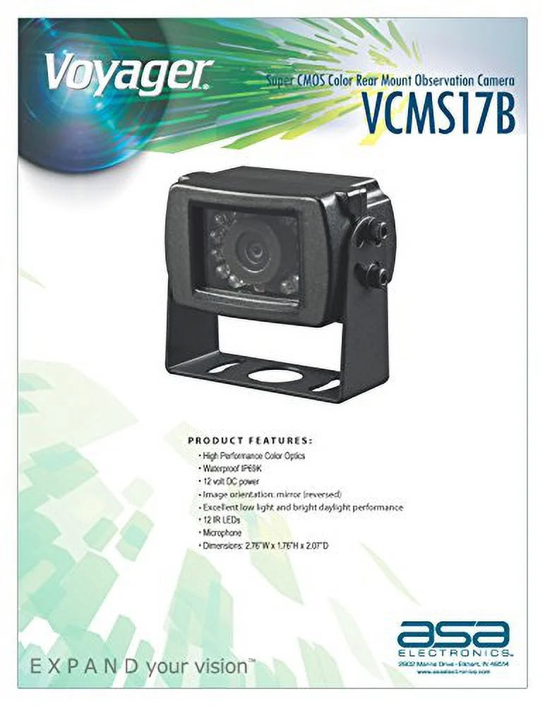 Voyager VCMS17B Super CMOS Color Rear Mount Observation Camera with LED Low-Light Assist, Built-In Microphone, Black