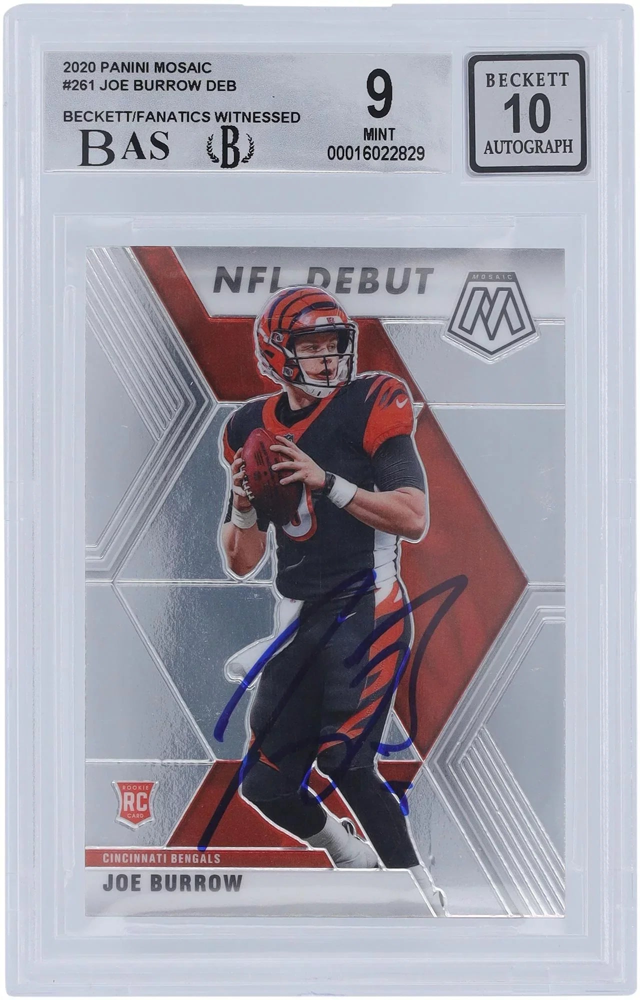 Joe Burrow Cincinnati Bengals Autographed 2020 Panini Mosaic #261 Beckett Fanatics Witnessed Authenticated 9/10 Rookie Card - 9,9,10,9 Subgrades - Fanatics Authentic Certified