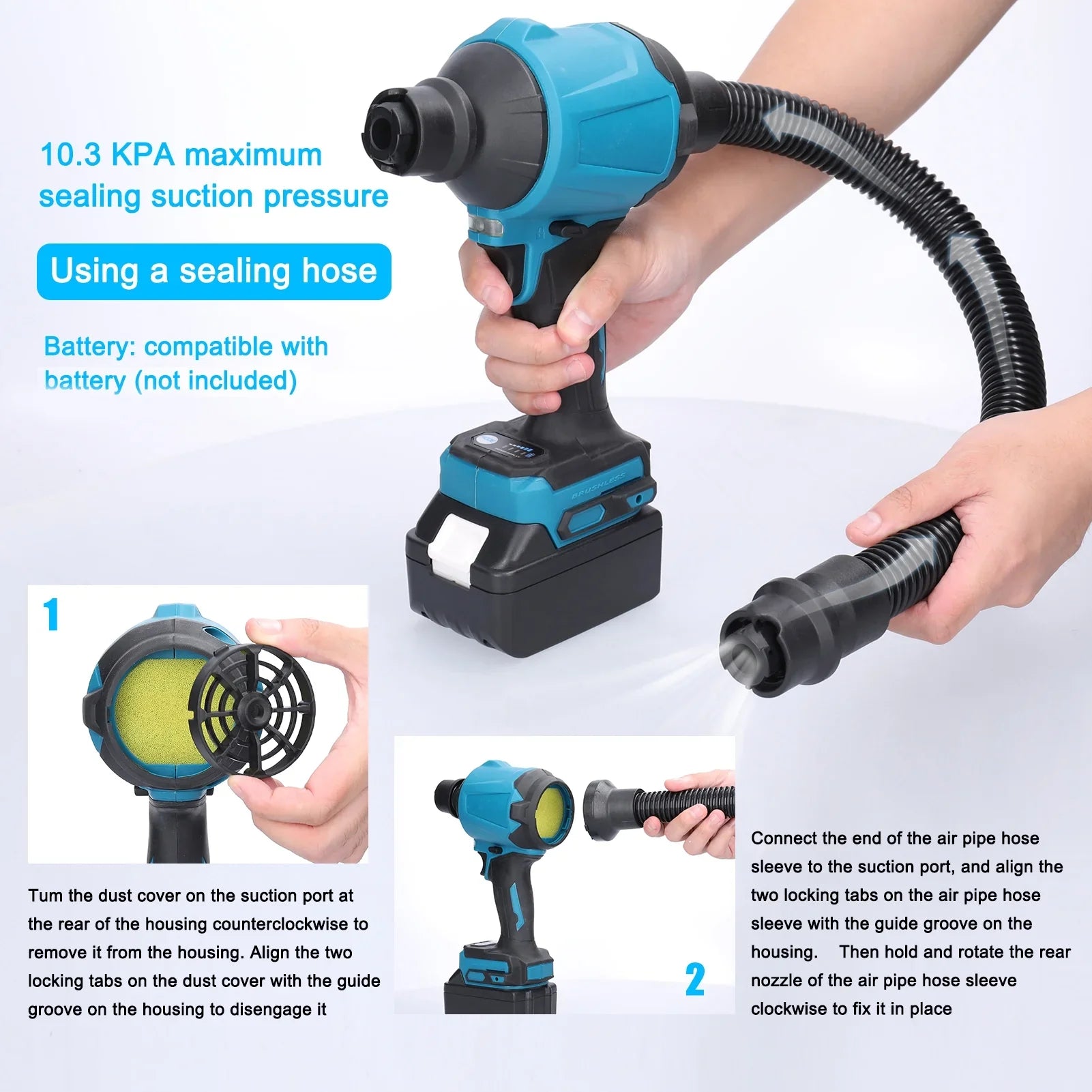 Electric Cordless Dust Blower, Rechargeable Air Dust Machine Stepless Speed Change, LED Working Light