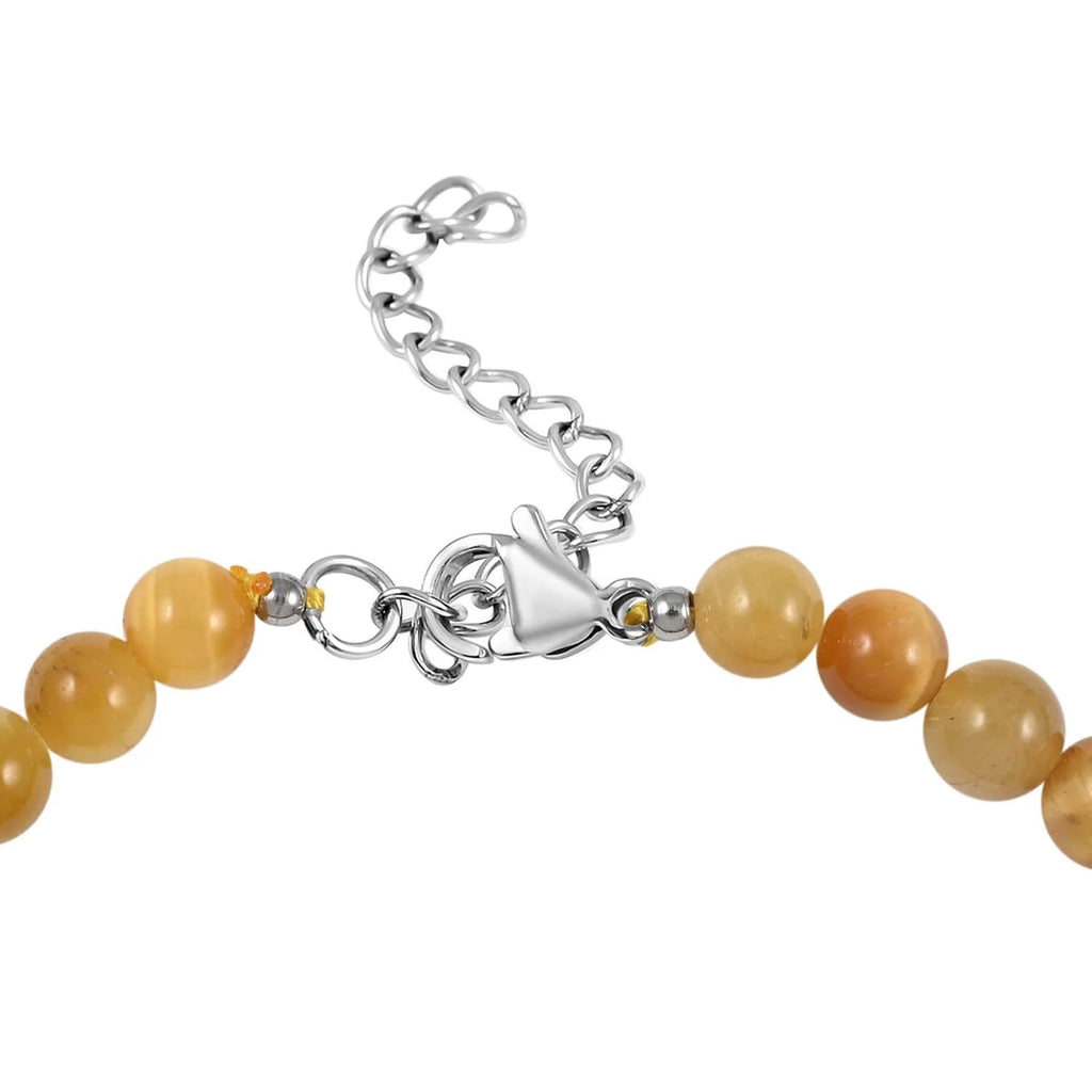 Shop LC Tiger's Eye Round Stainless Steel Rhodium Plated Beaded Bracelet for Women Ct 59.04 Mothers Day Gifts for Mom