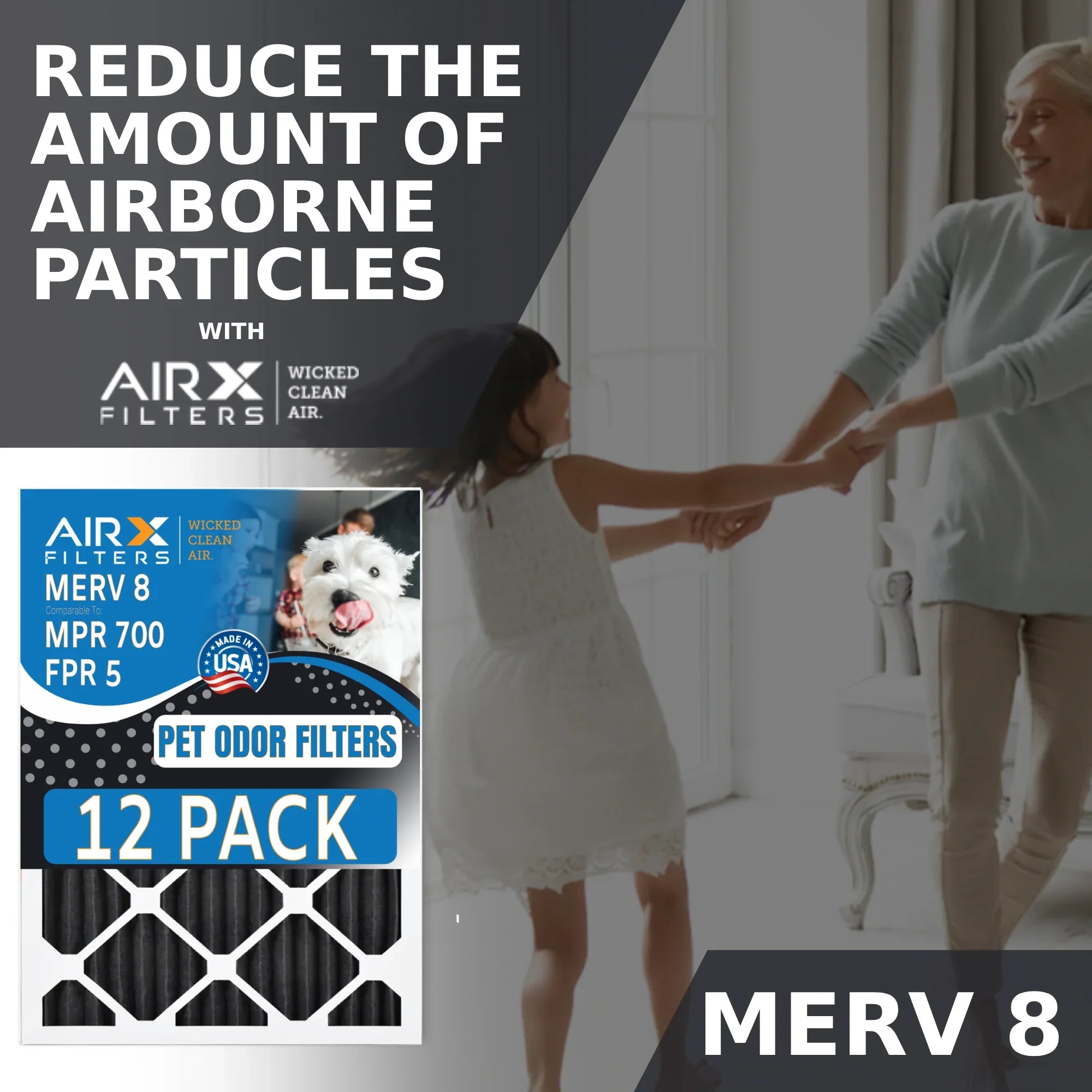 16x25x1 Air Filter MERV 8 Rating, 12 Pack of Furnace Filters Comparable to MPR 700, FPR 5, Pet Odor Retention Filters - Made in USA by AIRX FILTERS WICKED CLEAN AIR.