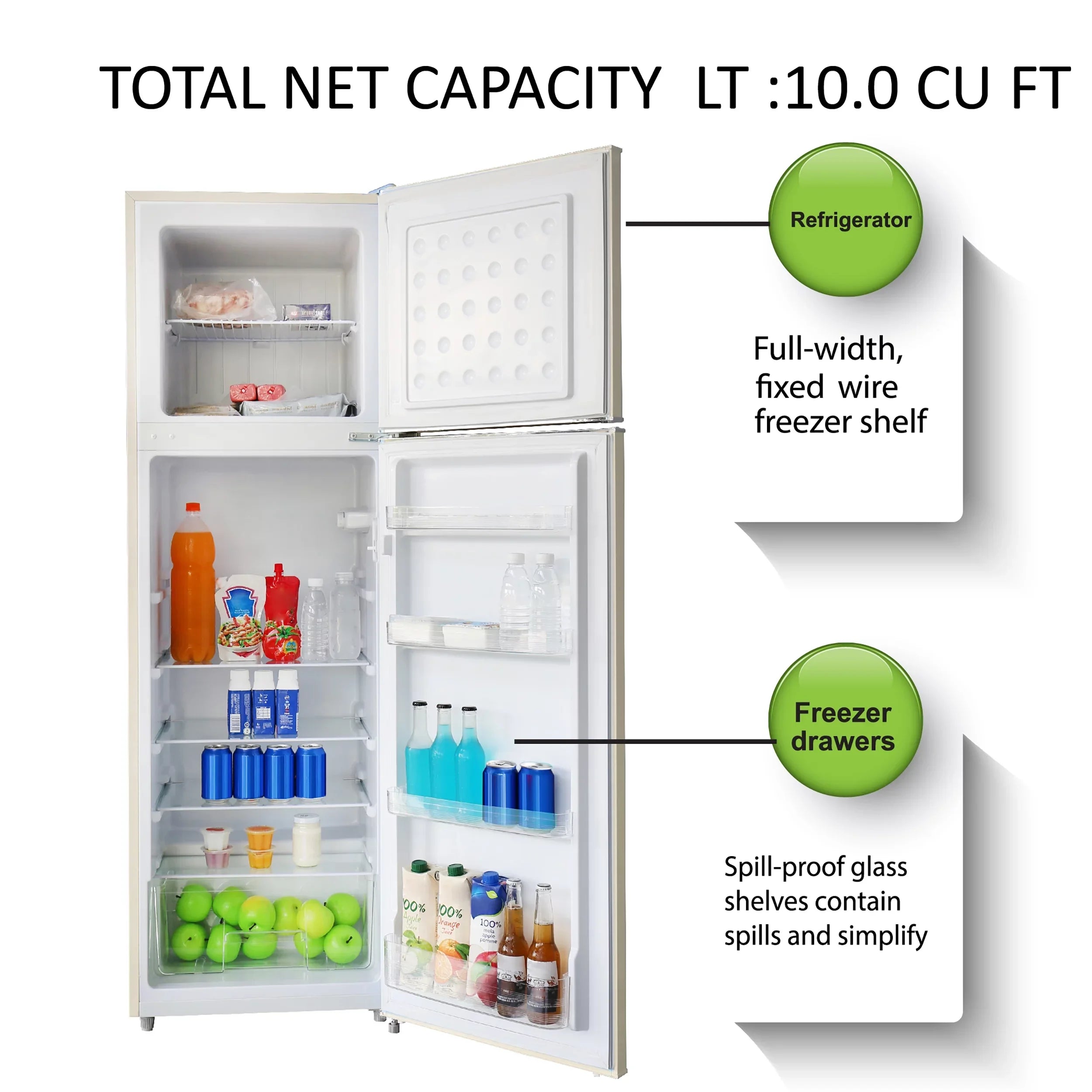 Hamilton Beach 10 Cu Ft Retro 2 Door Refrigerator, 5 Door Shelves, HCFC Free, Cream, HBF1050, Adjustable Thermostat Control