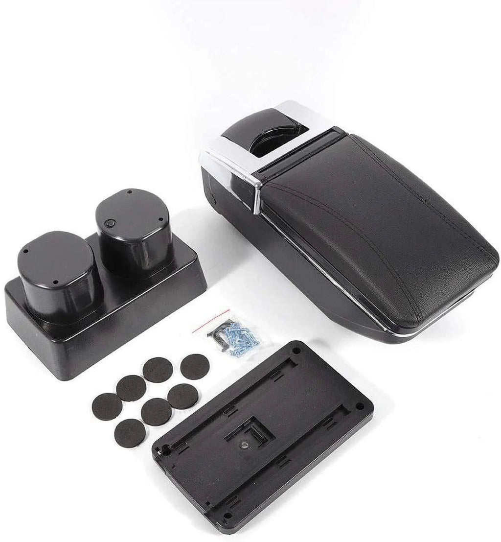 WUZSTAR Automotive Rotatable Black Armrest Console Storage Box Leather Cup Holder Storage Case