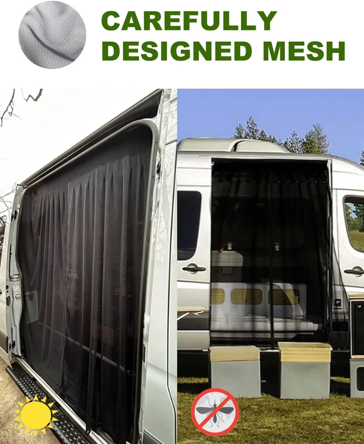 ELITEWILL Side Sliding Door Bug Screen Suitable for Mercedes Benz Sprinter Van Mid and High Roof,  Transit, Promaster, and Other Camping Vehicles (Magnetic Suction)