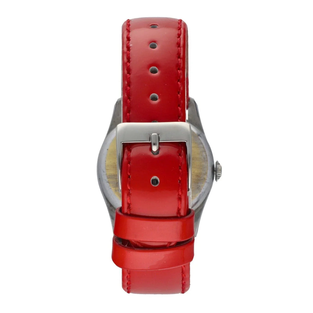 Vintage Mickey Mouse 29mm Base Metal Red Leather Swiss Manual Wind Women's Watch