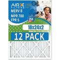 18x24x2 Air Filter MERV 8 Rating, 12 Pack of Furnace Filters Comparable to MPR 700 & FPR 5 - Made in USA by AIRX FILTERS WICKED CLEAN AIR.