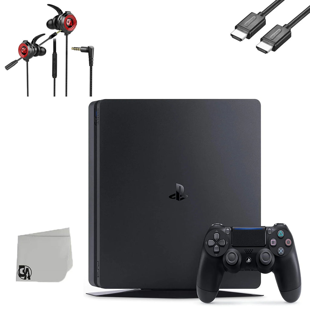 Pre-Owned  PlayStation 4 Slim 1TB Black Gaming Console + Gaming Earbuds With Microphone BOLT AXTION Bundle (Refurbished: Like New)