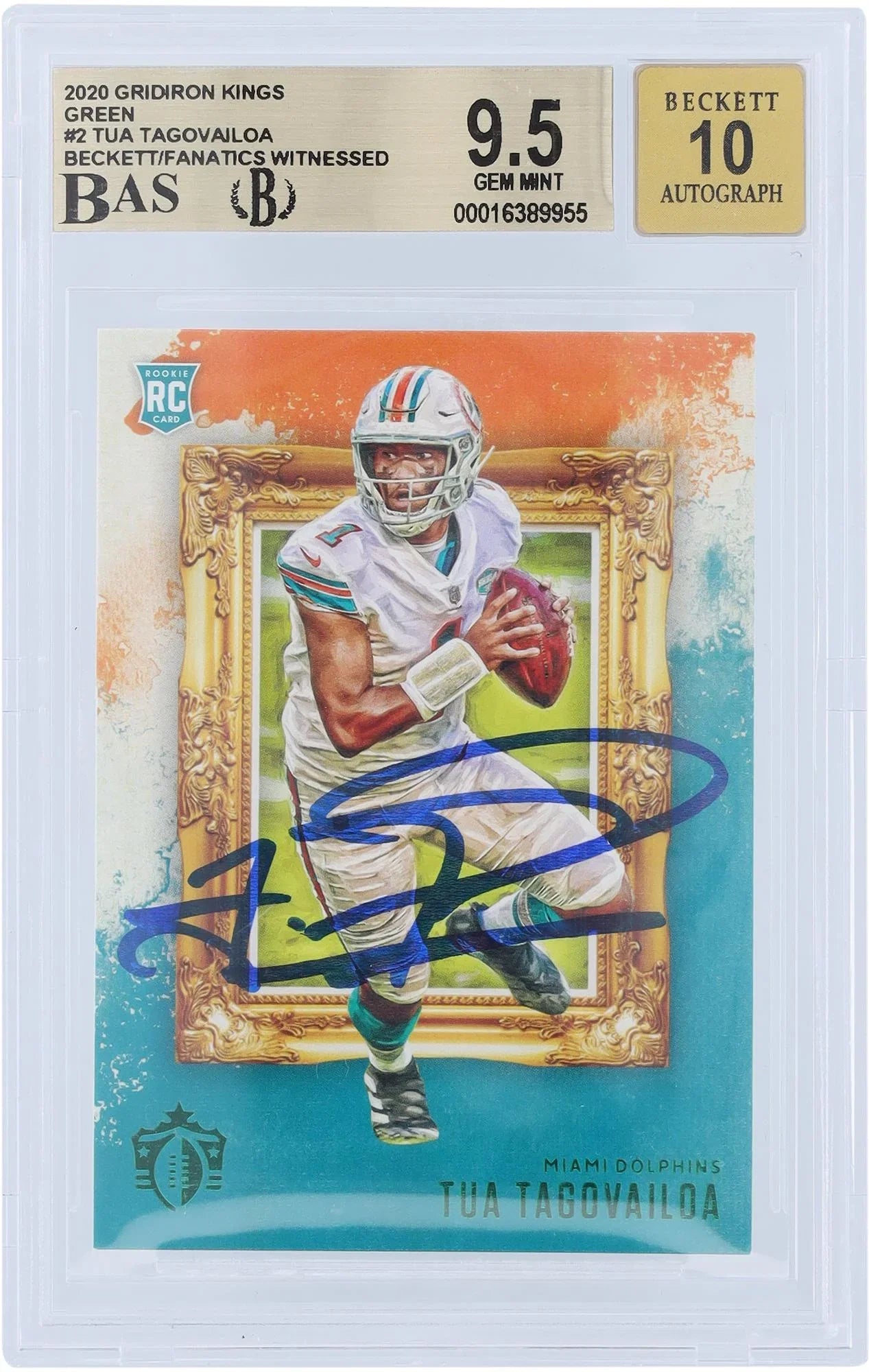 Tua Tagovailoa Miami Dolphins Autographed 2020 Panini Chronicles Gridiron Kings Green #GK-2 Beckett Fanatics Witnessed Authenticated 9.5/10 Rookie Card - Fanatics Authentic Certified