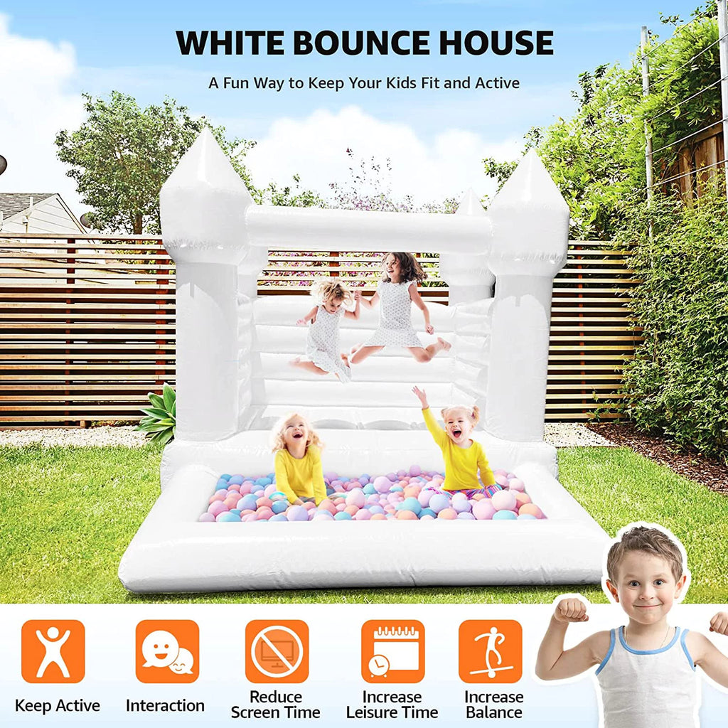 Connsann White Bounce House  Commericial Grade PVC  Jump Castle with Blower & Ball Pit  for Kids Outdoor Indoor Party
