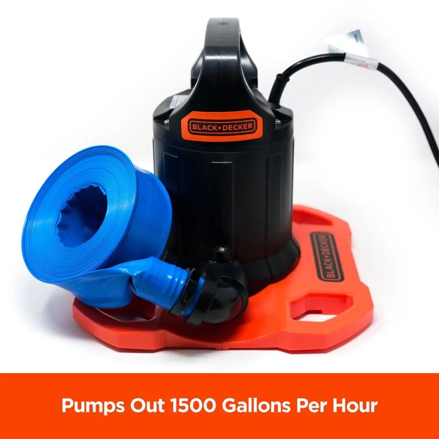 Black+Decker 1500 GPH Submersible Automatic Pool protector Pump with Discharge Hose