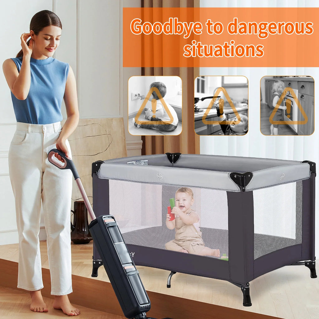 Yadala Baby Playard, One-Press Setup Pack n Play, Portable Playpen for Newborn Baby Toddler