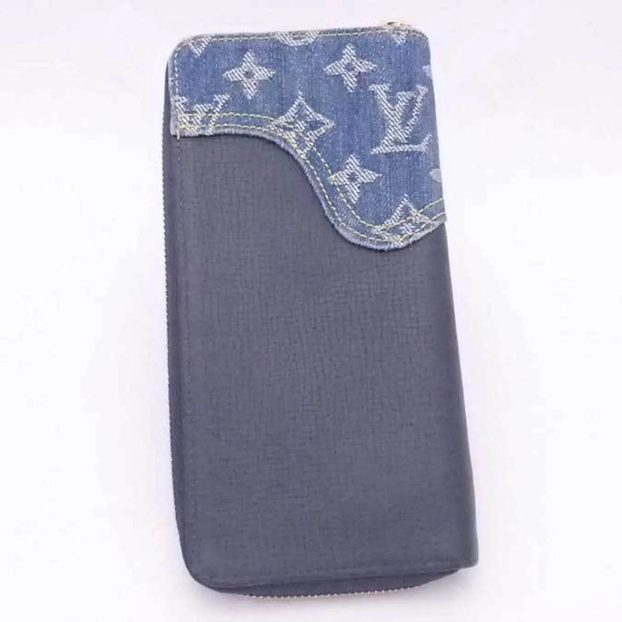Pre-Owned Louis Vuitton LOUIS VUITTON Round Zipper Long Wallet Monogram Denim Zippy Vertical Leather/Monogram Navy x Blue Unisex M81107 (Good)