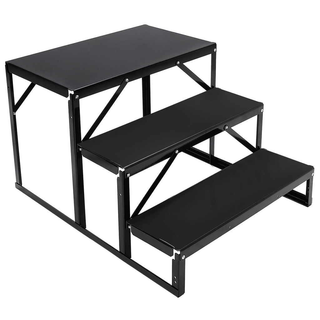 HECASA Universal 3 Steps Stairs Steel for RV Travel Trailer Camper Trailer W/ Side Load Hand-railing Armrest Hand Rail
