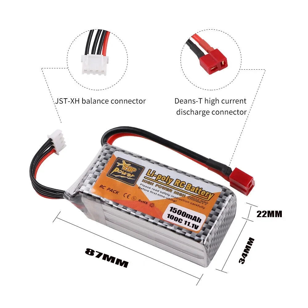 FancyWhoop 100C 3S 11.1V 1500mAh Lipo Battery T Plug for RC Drone Flight Car Airplane DIY