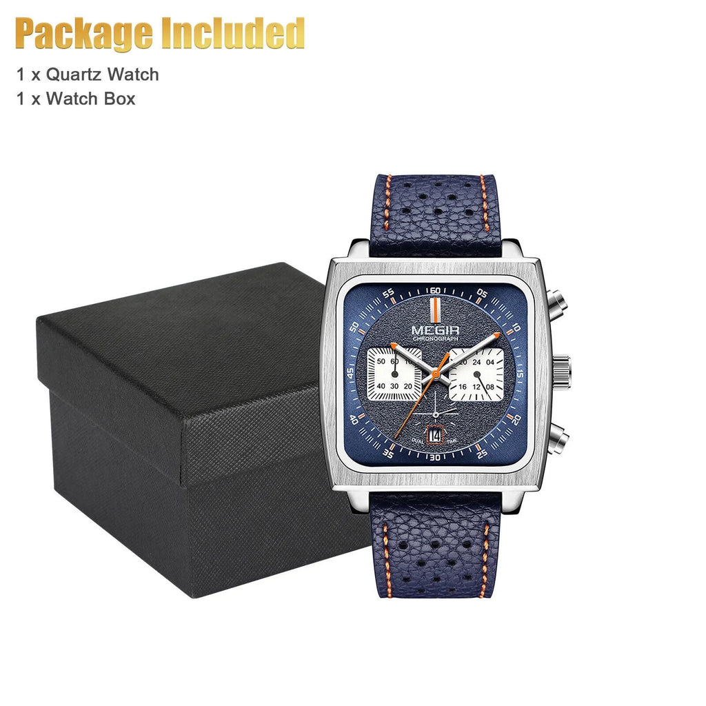 MEGIR Waterproof Men's Quartz Watch Leather Luminous Business Chronograph Luxury