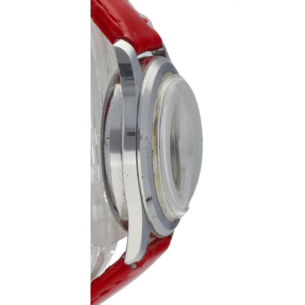 Vintage Mickey Mouse 29mm Base Metal Red Leather Swiss Manual Wind Women's Watch