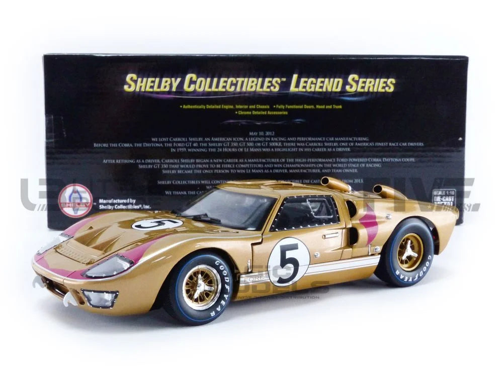 1966  GT-40 MK II #5 Gold Le Mans 1/18 Diecast Model Car by Shelby Collectibles