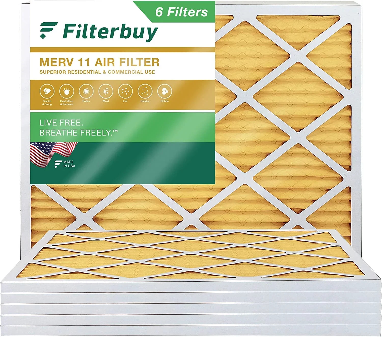 Filterbuy 16x21x1 MERV 11 Pleated HVAC AC Furnace Air Filters (6-Pack)