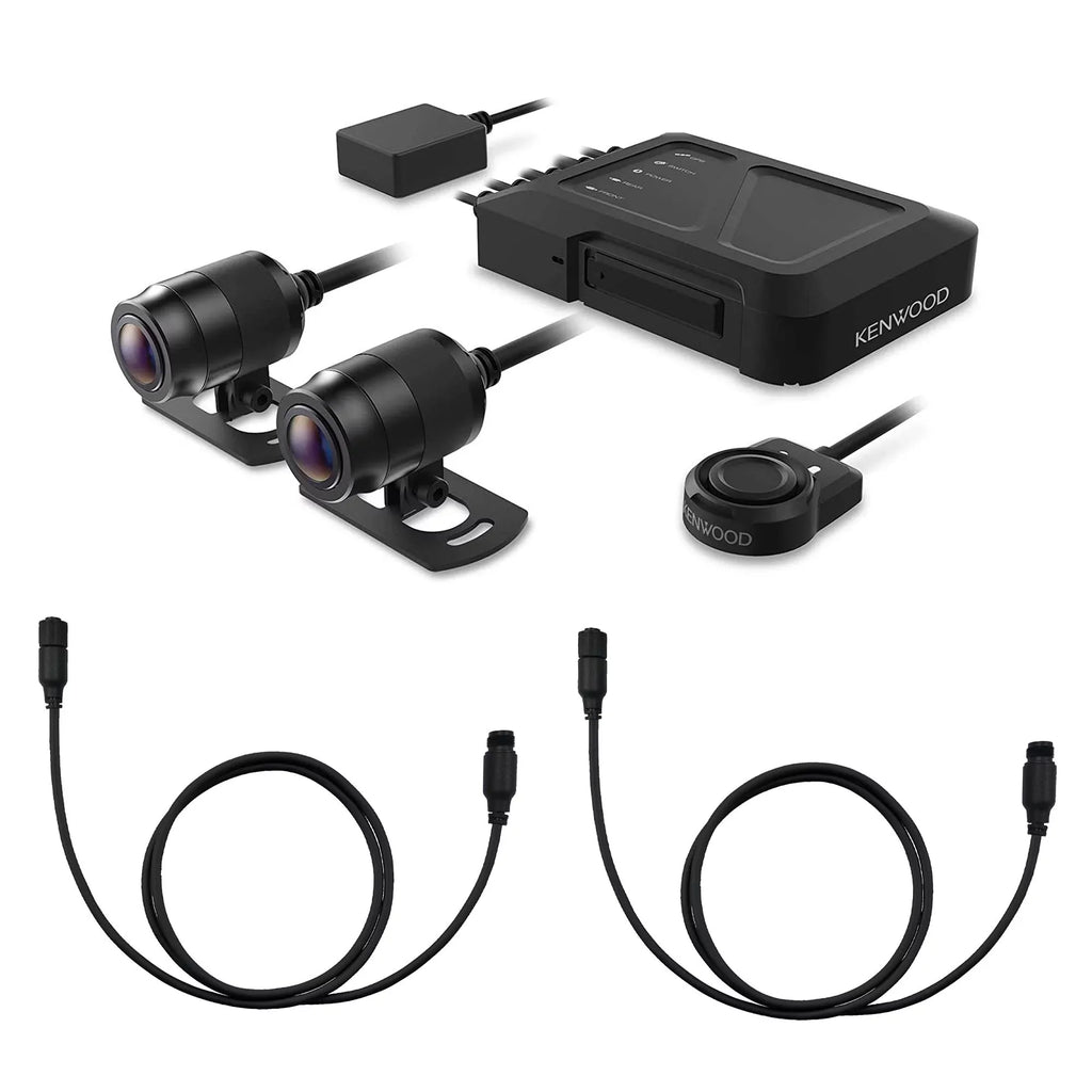 Kenwood STZ-RF200WD Motorsports HD Dash Cam with GPS and Rear-View Camera with 2 Kenwood STZ-RFCC500 16ft (5m) Extensional Cable