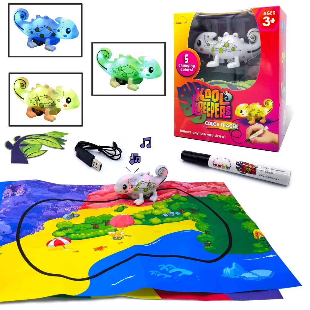 MukikiM Kool Kreepers - Mini Inductive Chameleon that follows the line you draw and changes colors.