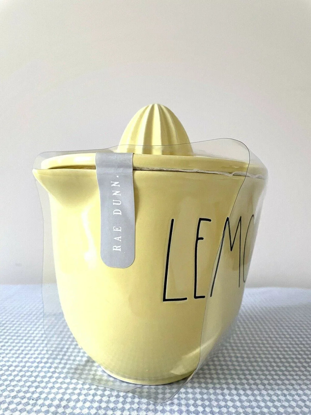 Rae Dunn LEMON Yellow 2 Piece Ceramic Juicer Set with Black LL Letters Kitchen