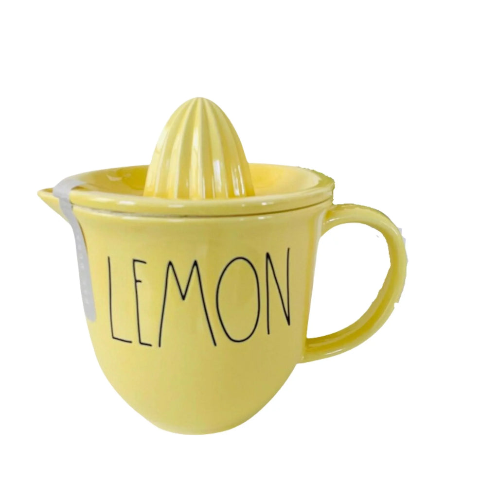 Rae Dunn LEMON Yellow 2 Piece Ceramic Juicer Set with Black LL Letters Kitchen