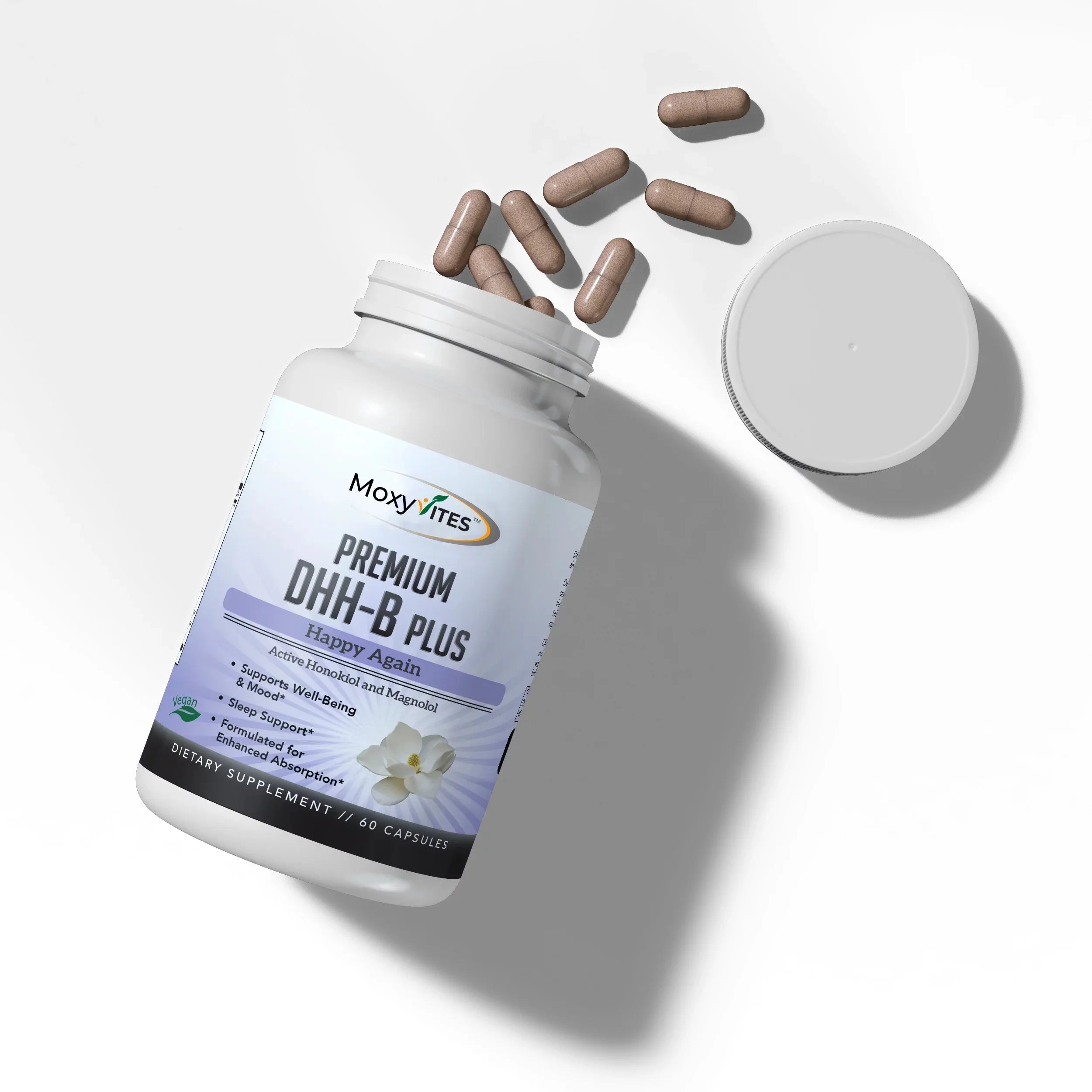 MoxyVites DHH-B Supplement, Dihydrohonokiol-B, for Calm Mood Sleep Anxiety, 60 Vegan Caps