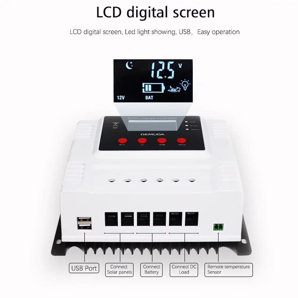 Lixada Intelligent Solar Charger Controller 12V/24V with Mobile App Real-time Data LED Display for Leadacid Ternary Iron Batteries PWM