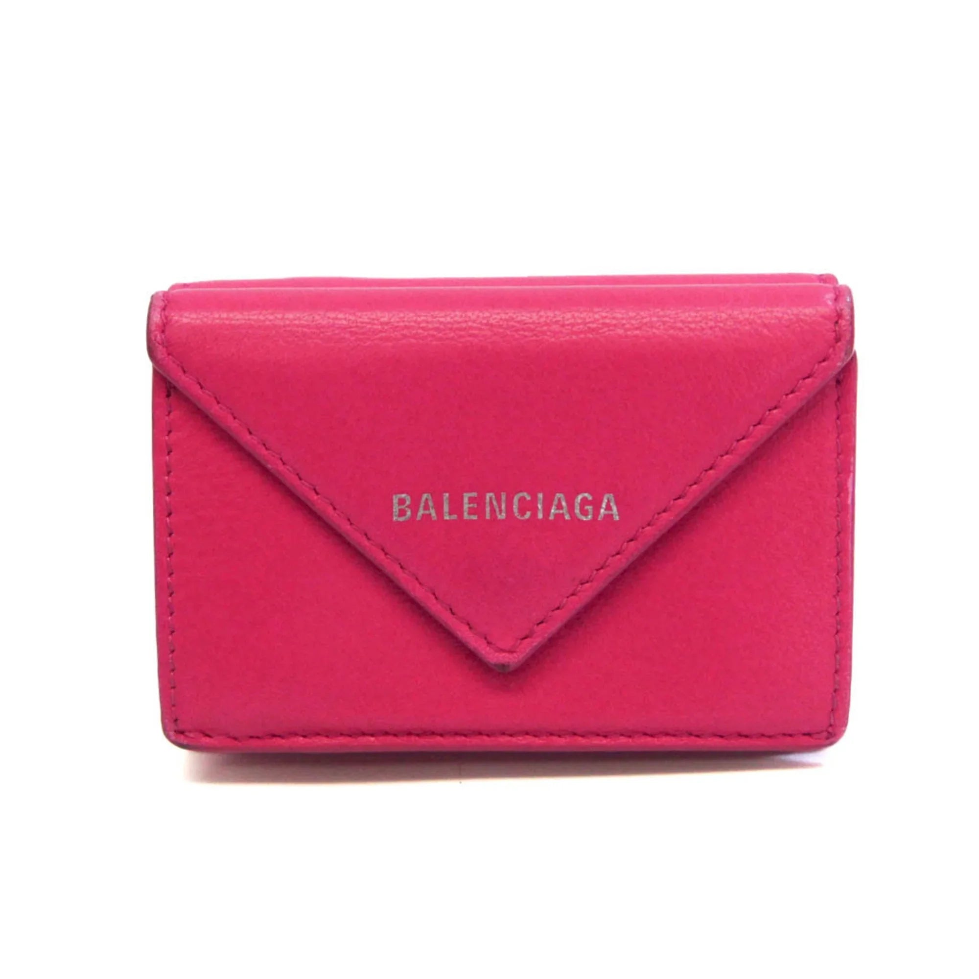 Pre-Owned Balenciaga Papier Mini Wallet 391446 Women's Leather Wallet (tri-fold) Pink (Good)
