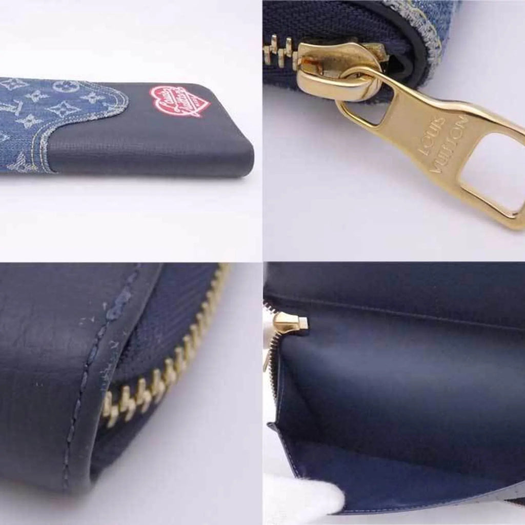 Pre-Owned Louis Vuitton LOUIS VUITTON Round Zipper Long Wallet Monogram Denim Zippy Vertical Leather/Monogram Navy x Blue Unisex M81107 (Good)