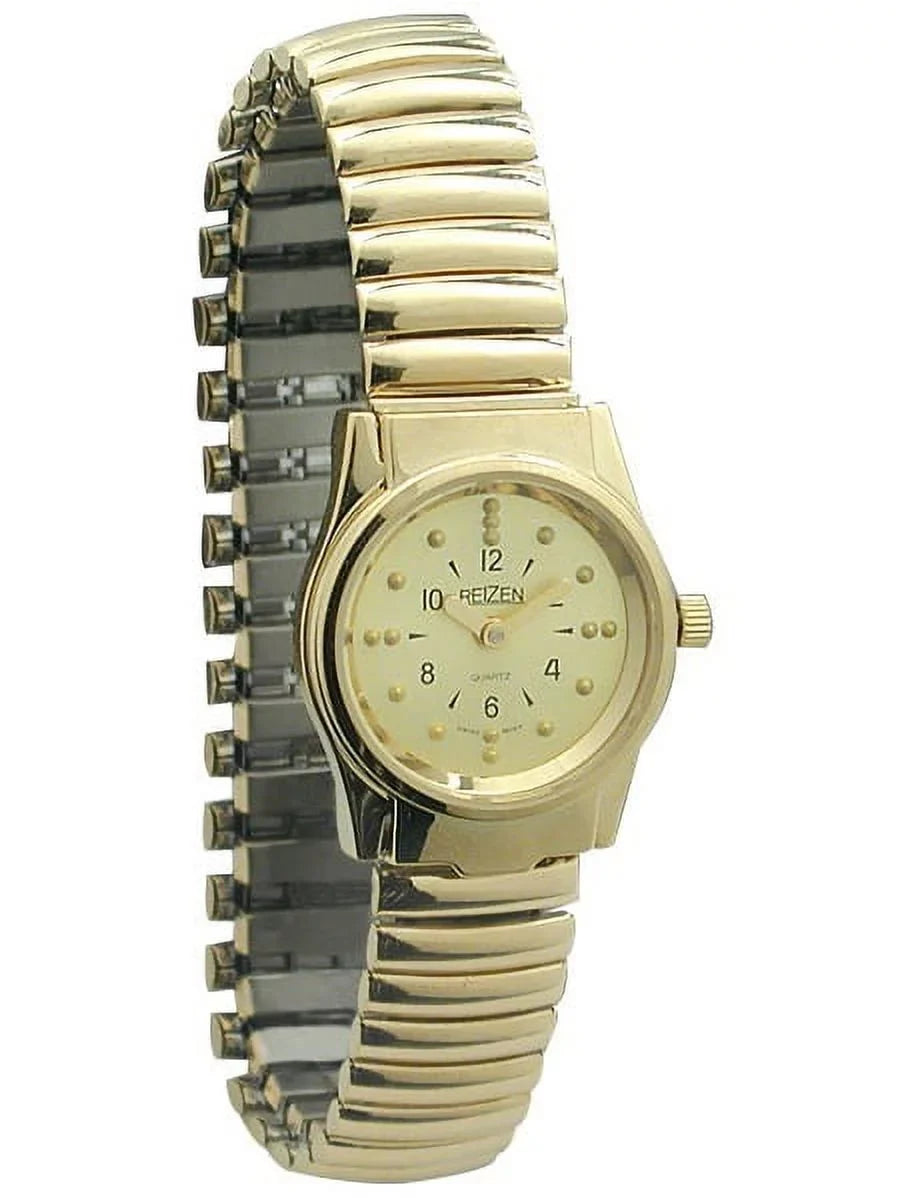 Band. Braille Gold-Tone Womens Watch with Exp