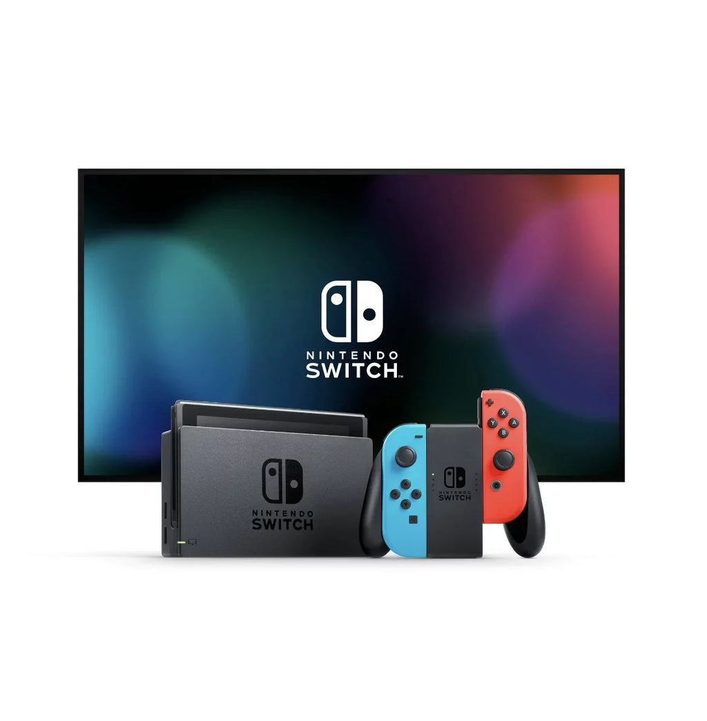 Nintendo Switch Console with Neon Blue & Neon Red Joy-Con - Bundle with Super Mario Odyssey + Luigi's Mansion 3 + Switch Carrying Case + 64GB MicroSD Card