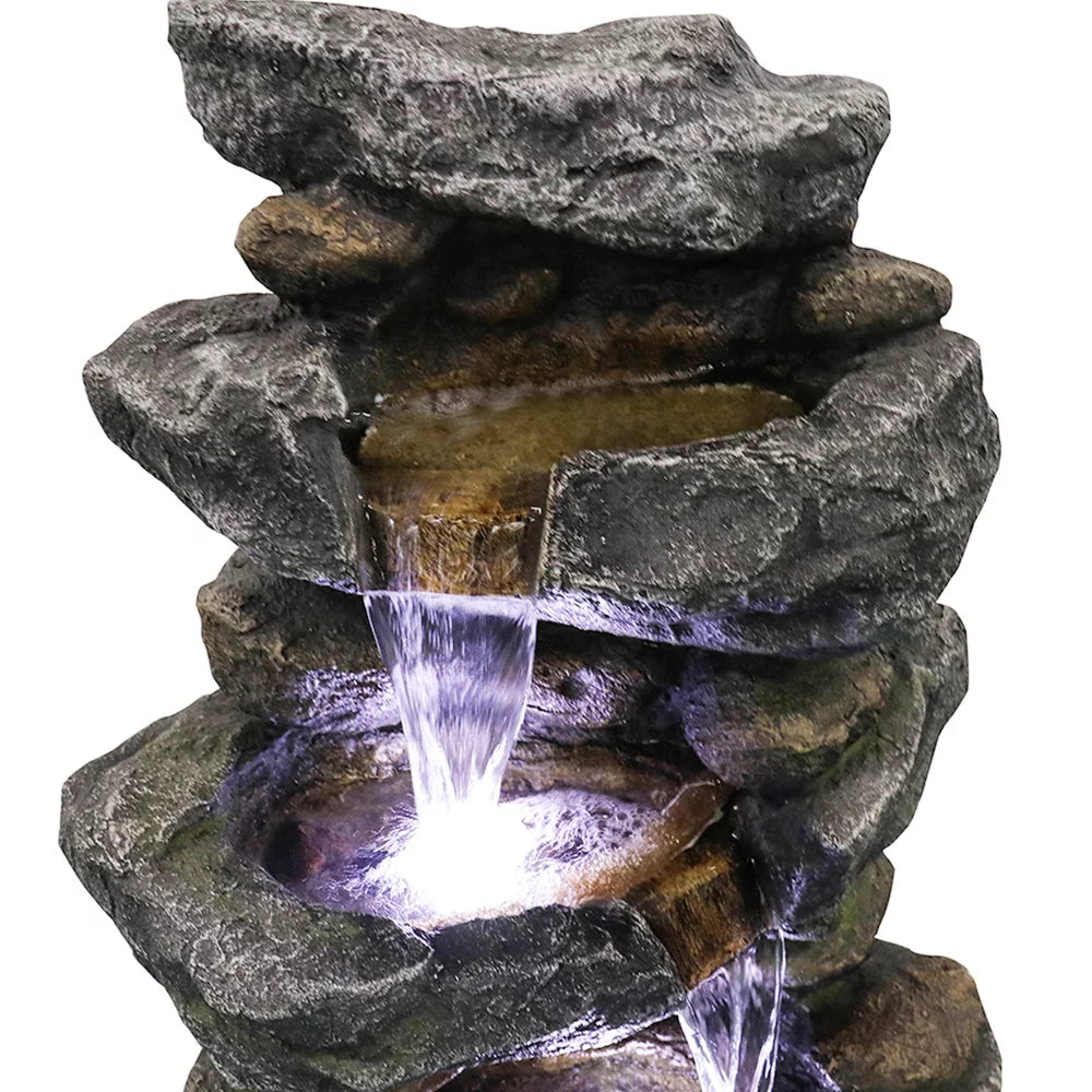 Kmowoo 40inches High Stacked Simulated Rock moisture Fountain with LED Lights