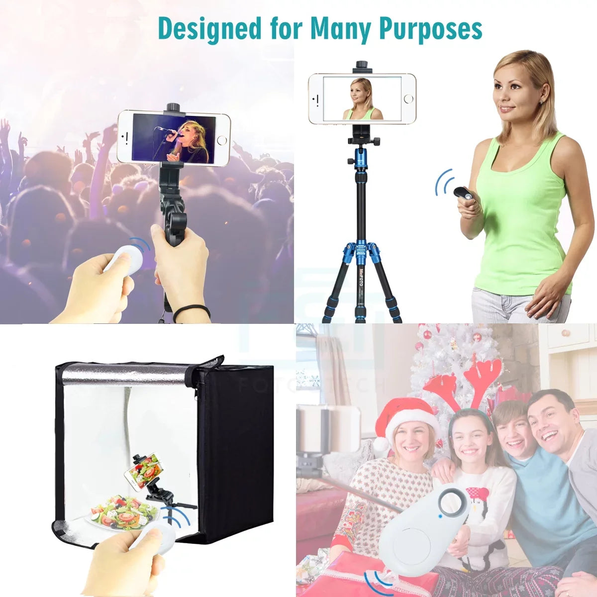 Foto&Tech 4in1 Wireless Remote Control Camera Video Shutter Release Selfie appropriate with iPhone 11 XR XS X 10 8 8+ 7 7+ 6 6s+ 5S 5C iPad Air Mini  Galaxy S10 S9 Edge S5 HTC Smartphone (White)