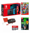 Nintendo Switch Console with Neon Blue & Neon Red Joy-Con - Bundle with Super Mario Odyssey + Luigi's Mansion 3 + Switch Carrying Case + 64GB MicroSD Card