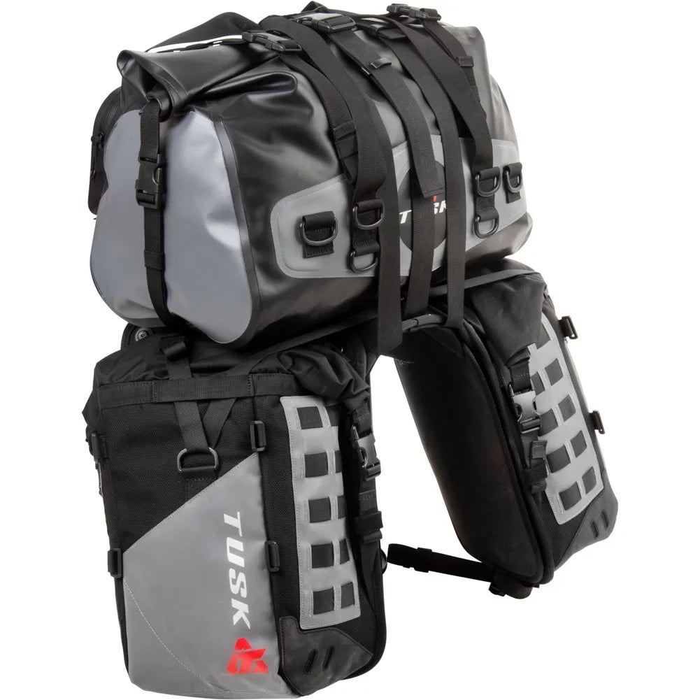 Tusk Highland X2 Rackless Luggage System w/Medium Dry Duffel Tail Bag Standard Heat Shield For Suzuki V-Strom 1050XT Adventure 2020