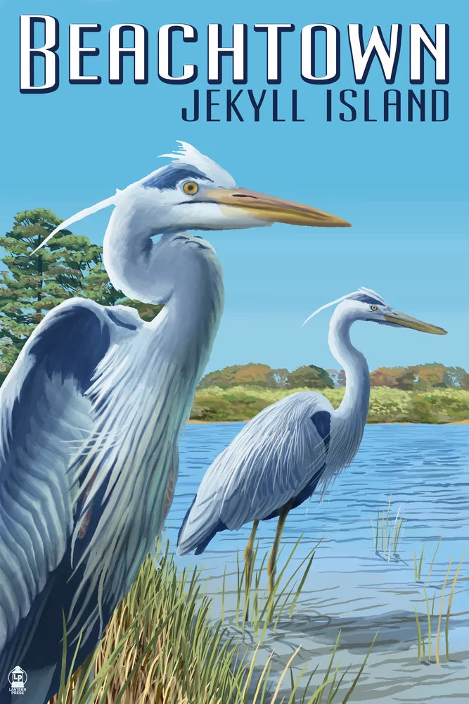 Beachtown, Jekyll Island, Georgia, Blue Herons (19x27 inches, Premium 500 Piece Jigsaw Puzzle for Adults and Family, Made in USA)