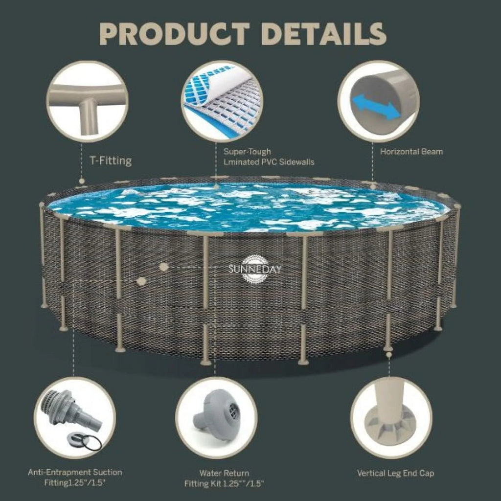 Round x 52 in.. Sunneday Oasis Rattan Soft-Sided Pool 24 ft
