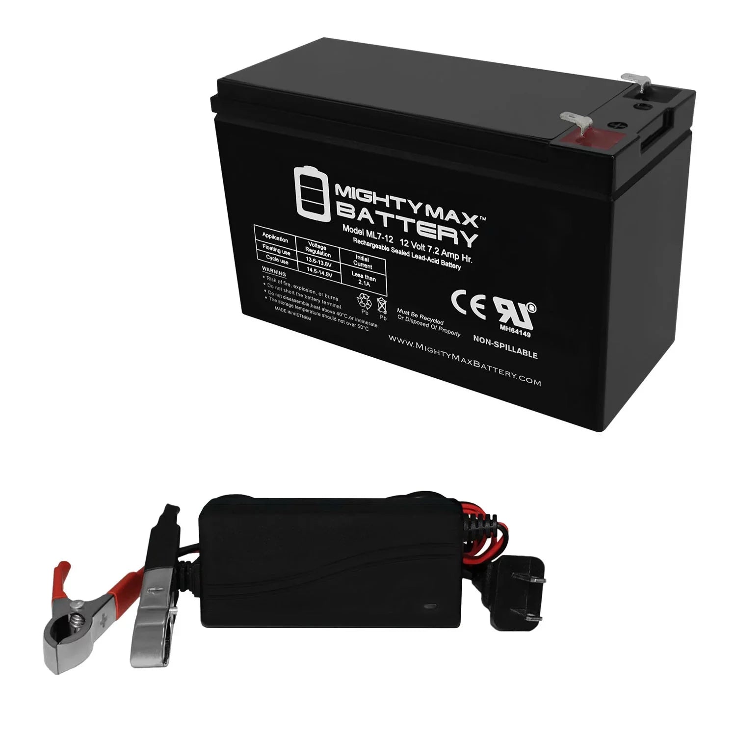 12V 7.2AH Battery Replaces Sea-Doo ZS06, EVX1272F2 + 12V 1Amp Charger