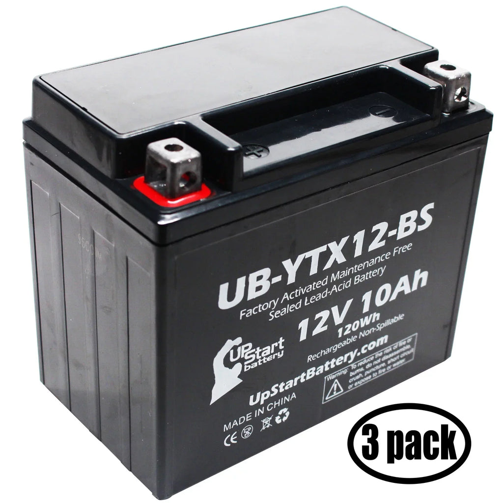 3-Pack UpStart Battery Replacement for 2001 Suzuki GSX-R1000 1000 CC Factory Activated, Maintenance Free, Motorcycle Battery - 12V, 10Ah, UB-YTX12-BS