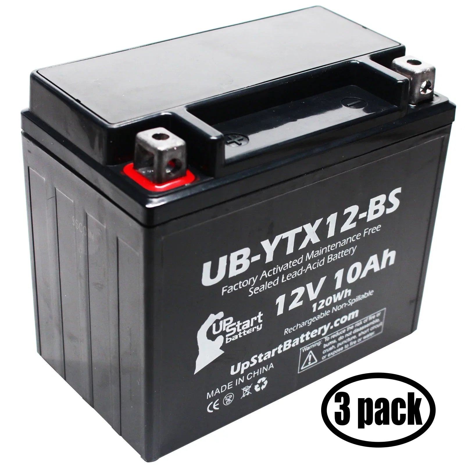 3-Pack UpStart Battery Replacement for 2001 Suzuki GSX-R1000 1000 CC Factory Activated, Maintenance Free, Motorcycle Battery - 12V, 10Ah, UB-YTX12-BS