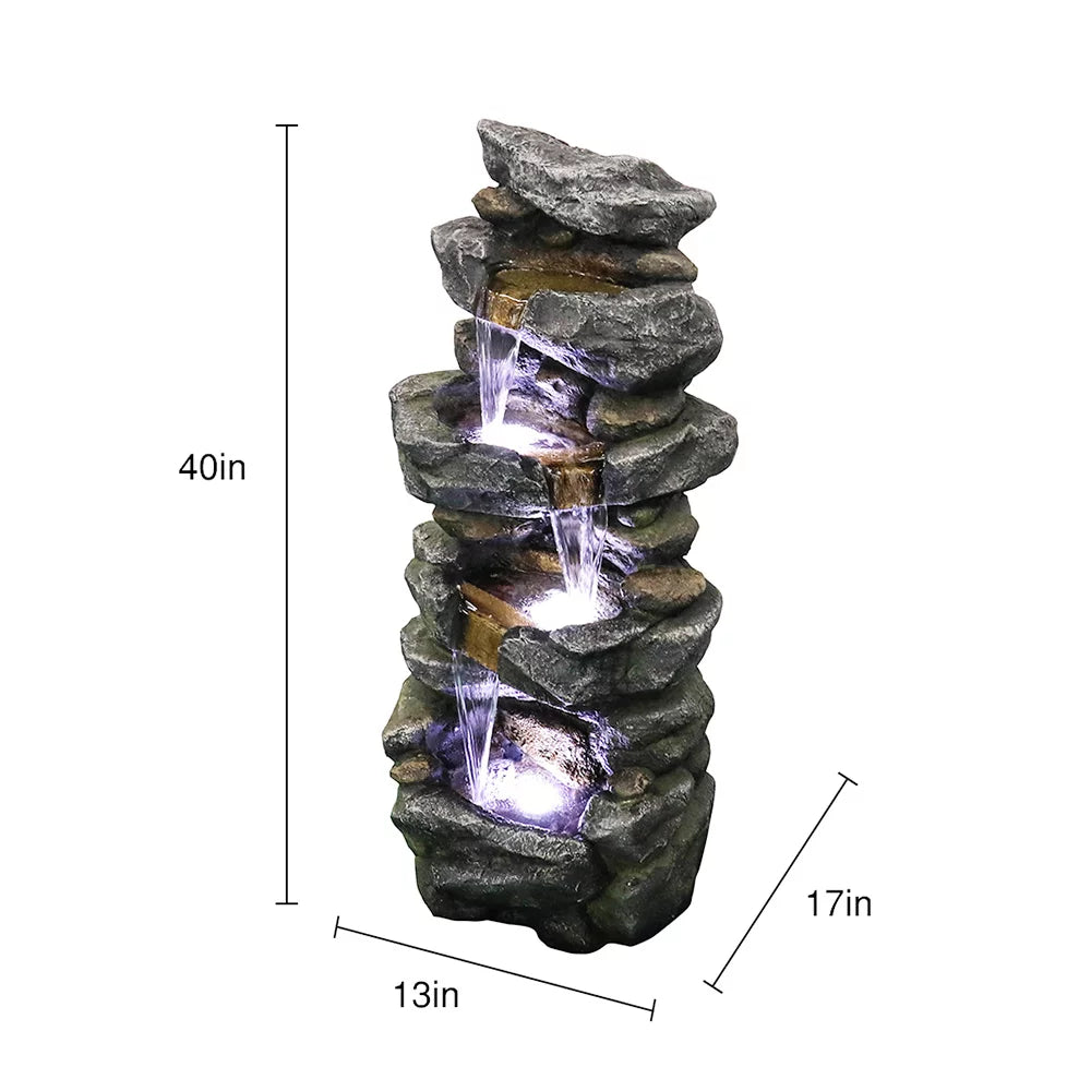 Kmowoo 40inches High Stacked Simulated Rock moisture Fountain with LED Lights