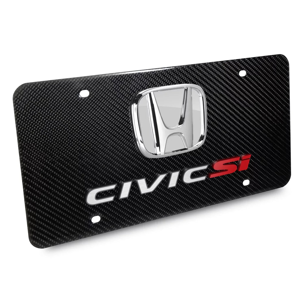 Honda Civic Si 3D Chrome Logo Dual 100% Real Carbon Fiber License Plate