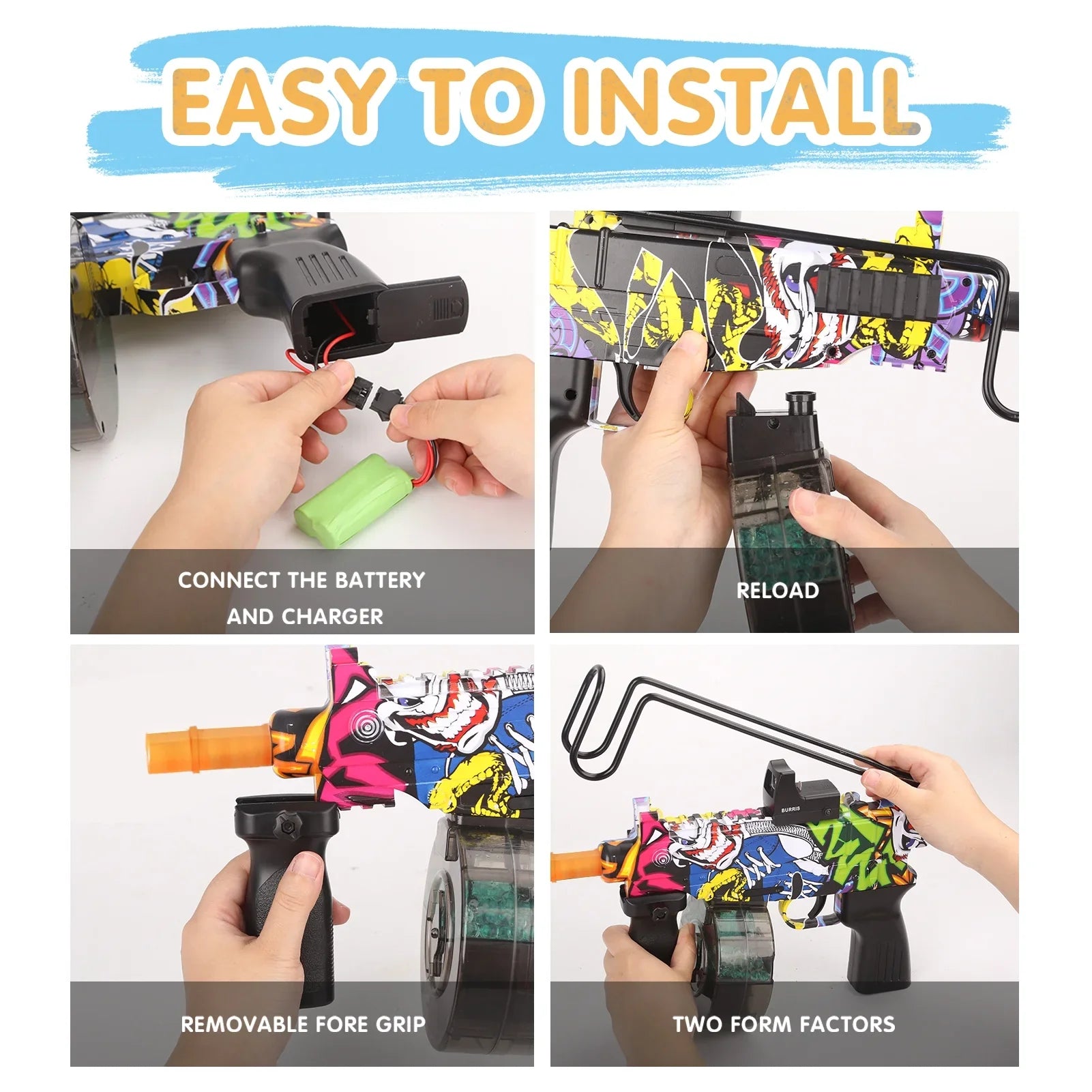 Yimore Toys Gel Ball Blaster Automatic Splatter Balls Gun with 15,000 aqua Beads for Out Door Activity , Backyard Games for Kids&Adult Ages 12+