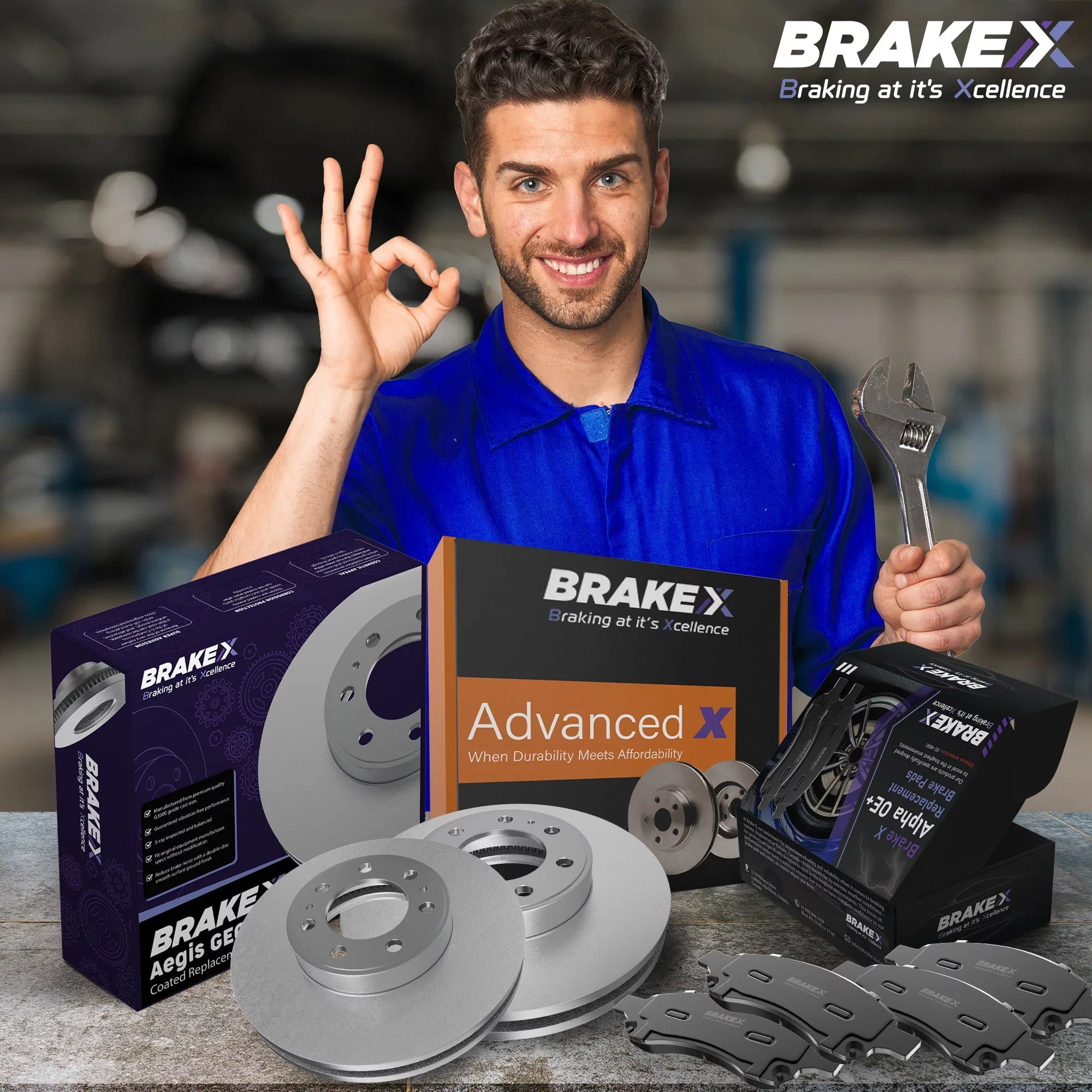 [Rear] Brake X Advanced X Replacement Disc Rotors and Premium Ceramic Brake Pads Kit | 6 Piece Set | For 2003 Jeep Liberty 3.7