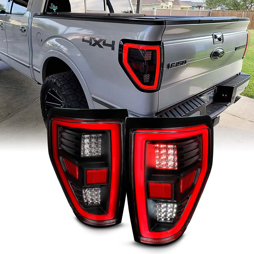 AKKON - Fit 2008 2009 2010 2011 2012 2013 2014  F150 [Full LED] Tail Lights Driver + Passenger Black